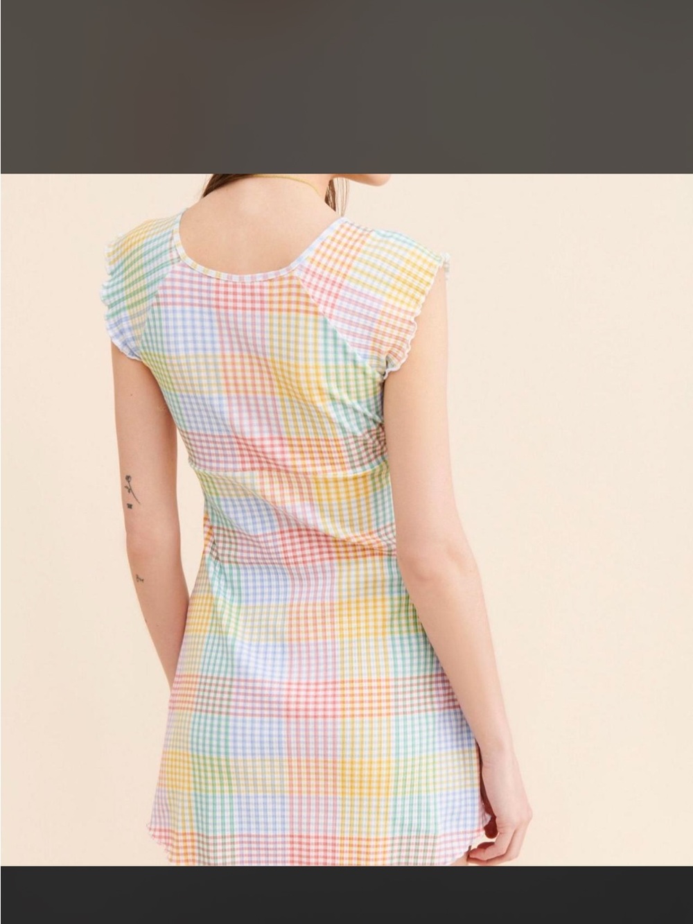 LoveShackFancy Pastel Gingham Mini Dress in Multi - Picture 3 of 4